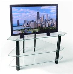 44" Bermuda Glass Corner Stand w/3 Levels Clear Black