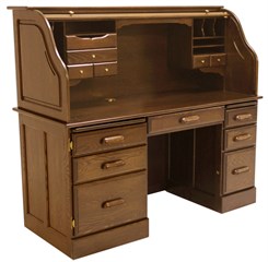Solid Oak Rolltop Computer Desk in Chestnut Finish