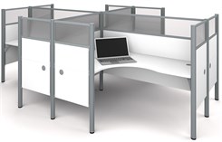 Enclosed Quad L-Shaped Workstation w/Acrylic Glass