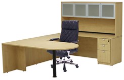 Maple Peninsula U-Shaped Workstation with Hutch