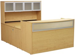 Maple U-Shaped Reception Desk w/Frosted Glass Panel & Hutch