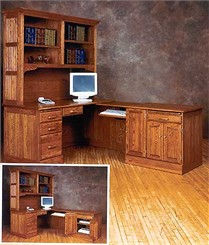Oak Computer Desk with Hutch - Right Return