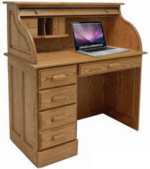 Solid Oak Single Pedestal Roll Top Laptop Desk
