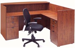 L-Shaped Cherry Laminate Reception Desk w/Drawers