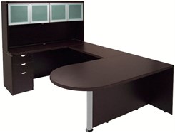 Mocha Peninsula U-Shaped Workstation w/Hutch
